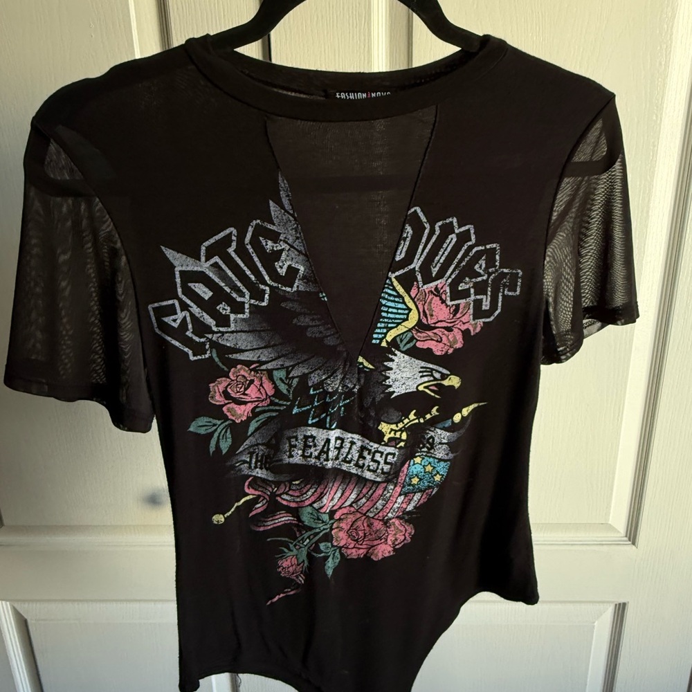 Black Graphic Mesh Sleeve Bodysuit